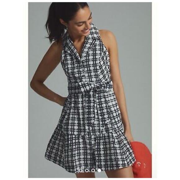 Anthropologie Maeve Dress Plaid Seersucker Pockets Nautical Gingham Size 8 New - Picture 1 of 13